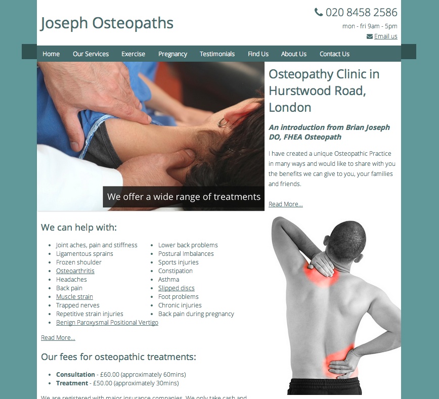 Joseph Osteopaths Project Screenshot